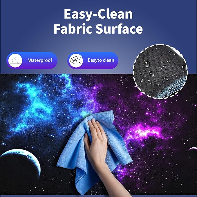 Wknoon. Extra Large Gaming Mouse Pad (31.5" x 11.8") with Durable Stitched Edges – A Blend of Blue and Purple Nebulae with Space Planets Cosmic Galaxy Dance, Anti-Slip Base Extended XXL Desk Mat