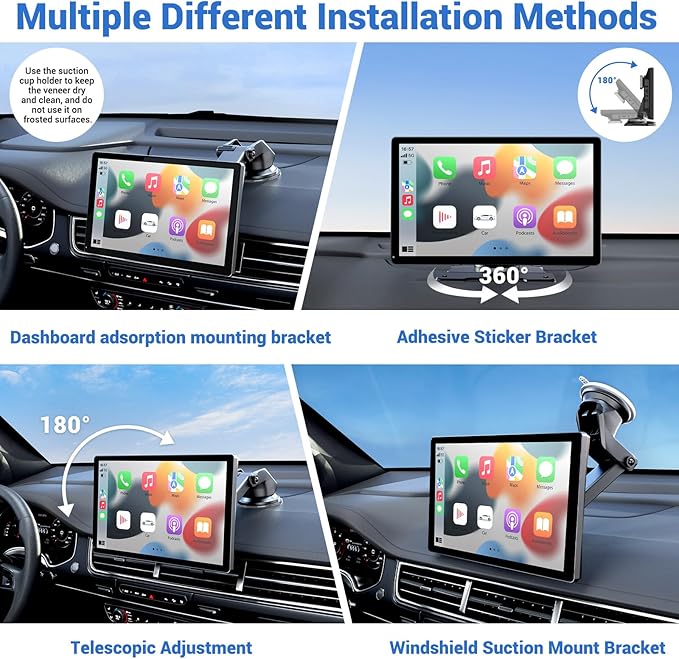 HAUXIY Wireless Apple Carplay Screen for Car 4K Dash Cam, 9" Portable Apple Carplay & Android Auto Car Stereo, with 1080p Backup Camera, GPS Navigation/Mirror Link/Voice Control/Bluetooth