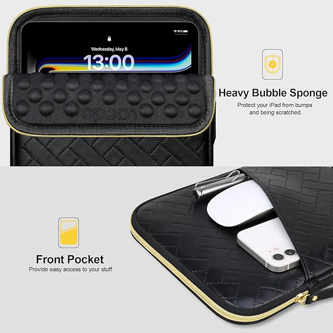 Lacdo Tablet Sleeve Case for 11 inch iPad A16 / 11 inch iPad Air M4 M3 M2 / 11" iPad Pro M5 M4 / 10.9" iPad/10.2" iPad/10.9" ipad Air, 11" Samsung Galaxy Tab A9+ Bag, Fit Magic Keyboard, Elegant Black