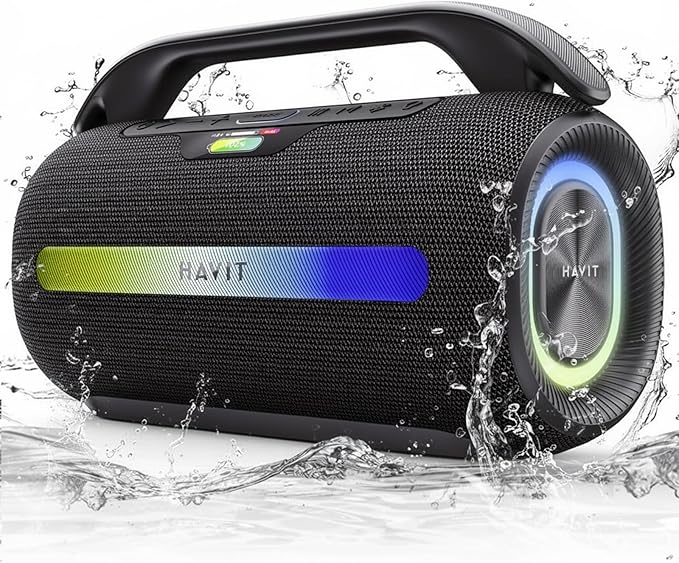 havit 120W Loud Bluetooth Speaker with Deep Bass, IPX6 Waterproof Outdoor Party Speaker, RGB Lights, 12H Playtime, TWS Pairing, Portable Speaker for Beach, Camping, Backyard