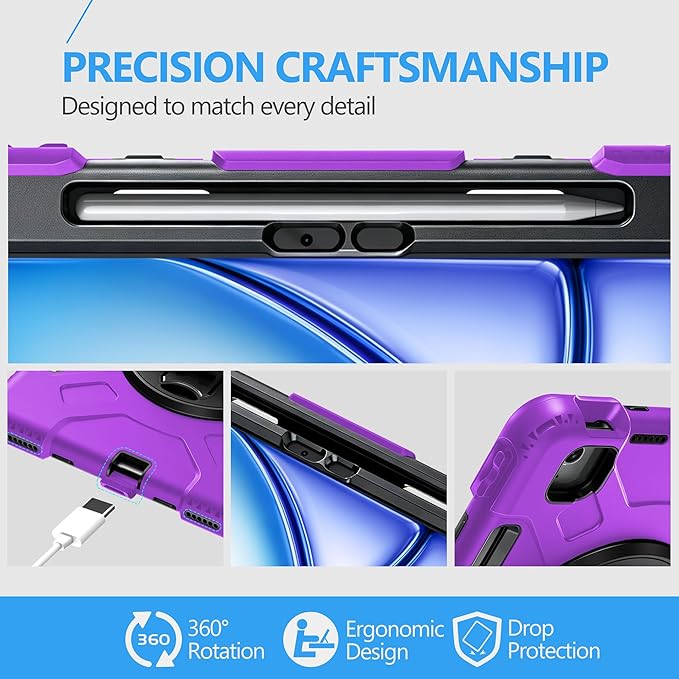 Case for iPad Air 11 M4 2026/ M3 2025/ M2 2024: Silicone Cover for iPad Air 5th & 4th Generation 10.9 Inch (2020/2022) with Screen Protector- Stand- Handle- Shoulder Strap- Pencil Holder