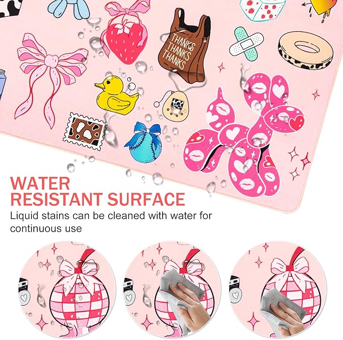 L-SPOUTTO Cute Desk Mat for Keyboard and Mouse,XXL Large Mouse Pad Non-Slip Keyboard Pad Waterproof Desktop Mat for Laptop Computer Work Game Home Office-Cartoon Pink