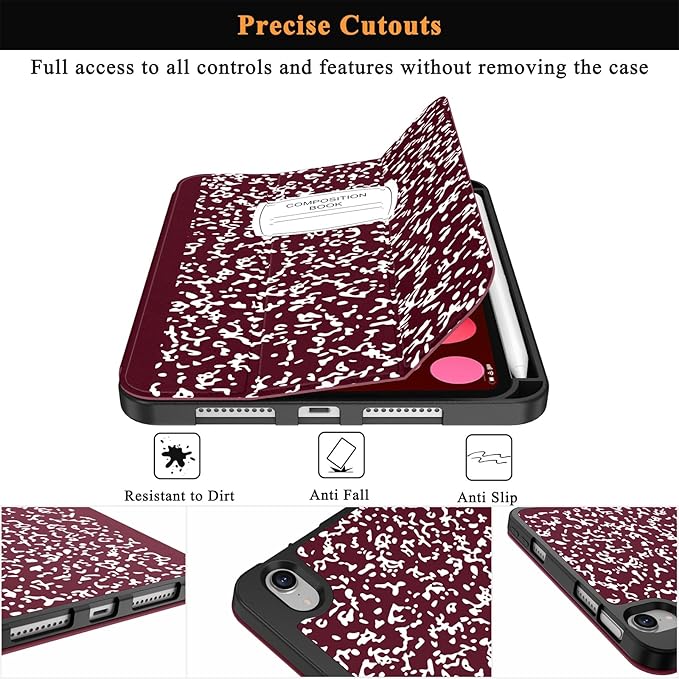 Soke Case for iPad mini 7(A17 Pro) 2024/iPad Mini 6 2021 8.3 inch with Pencil Holder-[Pencil Charging + Auto Wake/Sleep], Soft TPU Back Cover for iPad mini 7th/6th Generation(Book Wine)