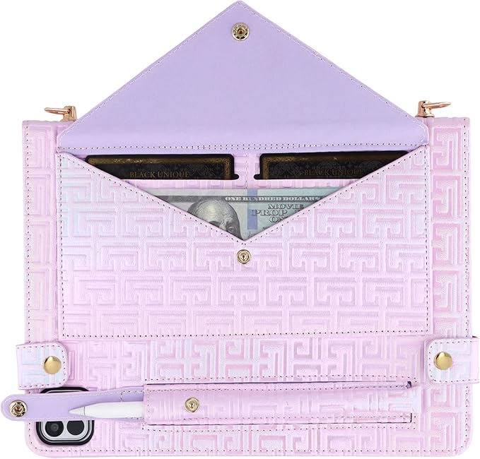 Shiny Case for iPad Pro 13" M5 M4 (2025/2024) Handbag Case, Techcircle Iridescent PU Leather Folio Envelope Pocket Stand Cover with Hand Strap+Shoulder Strap+Pencil Holder+Card Slots, Shiny Lilac