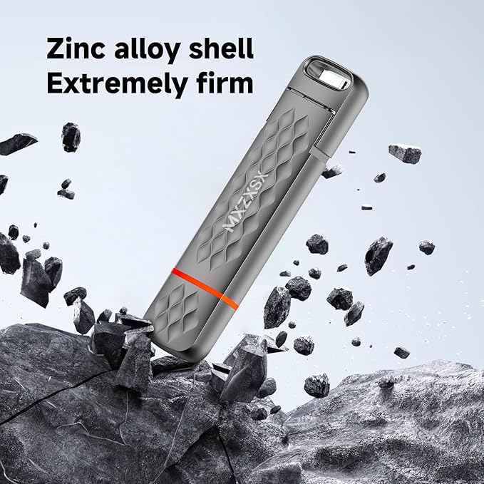256GB USB Flash Drive,Up to 550MB/s External SSD Thumb Drive, USB 3.2 + Type C, for iPhone15/16/17, Android Phone, PS4/PS5/MacBook/iPad/SmartTV, Zinc Alloy Body