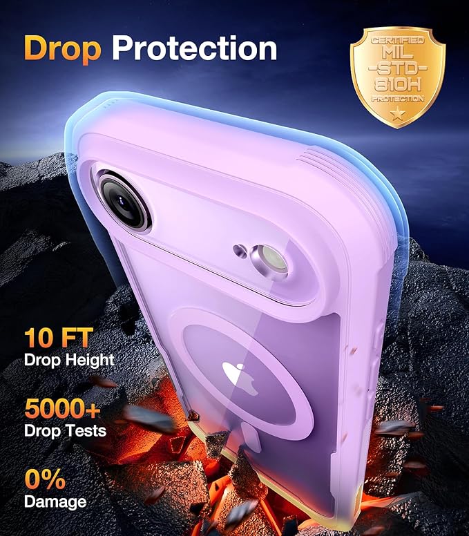 Diaclara Magnetic Designed for iPhone Air Case Full Body Bumper,[Compatible with MagSafe] Military Drop Proof Cover with Built-in Touch Sensitive Anti-Scratch Screen Protector for iPhone 17 Air Purple