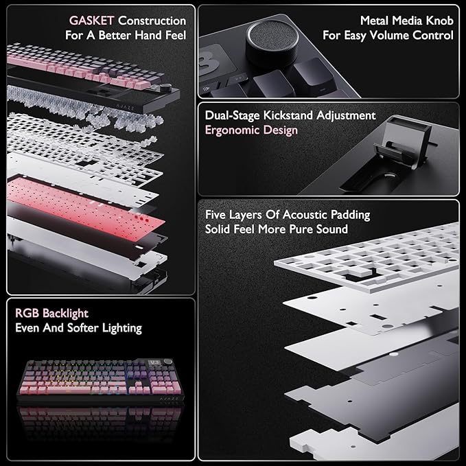 AK35I V3 104-Key Full Size Wired Gasket Mount Gaming Keyboard with Multimedia Buttons & Knob Control | Five Layer Pad | OEM Profile PBT Keycaps | White Backlit Custom Keyboard