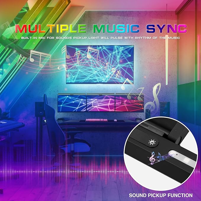 Monitor Light Bar with RGB Backlight,3 Color Temperatures & Stepless Dimming,Music Sync LED Screenbar with Touch Control Button for Over Computer ScreenOffice