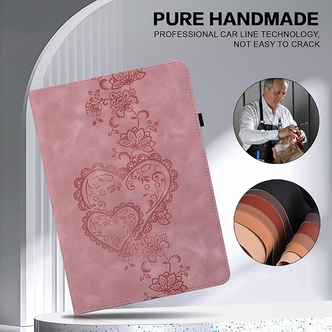 Case for iPad Air 11 Inch 8th/7th/6th Generation (M4/M3/M2) 2026/2025/2024, iPad Air 5th/4th Case 10.9 Inch 2022/2020 Embossed PU Leather Stand Shockproof Cover with Pencil Holder, Pink