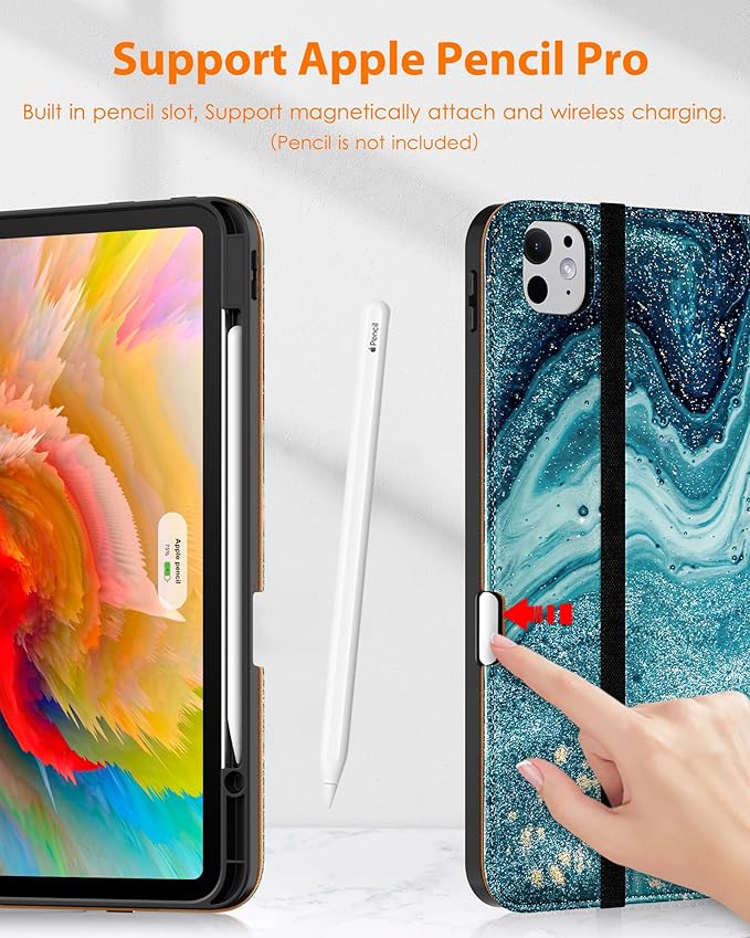 DTTO for iPad Pro 13 inch Case (M5/M4) 2025/2024, Premium Leather Business Folio Stand Cover with Pencil Holder - Auto Wake/Sleep & Multiple Viewing Angles, Built in Hand Strap & Pocket, Sandy Wave