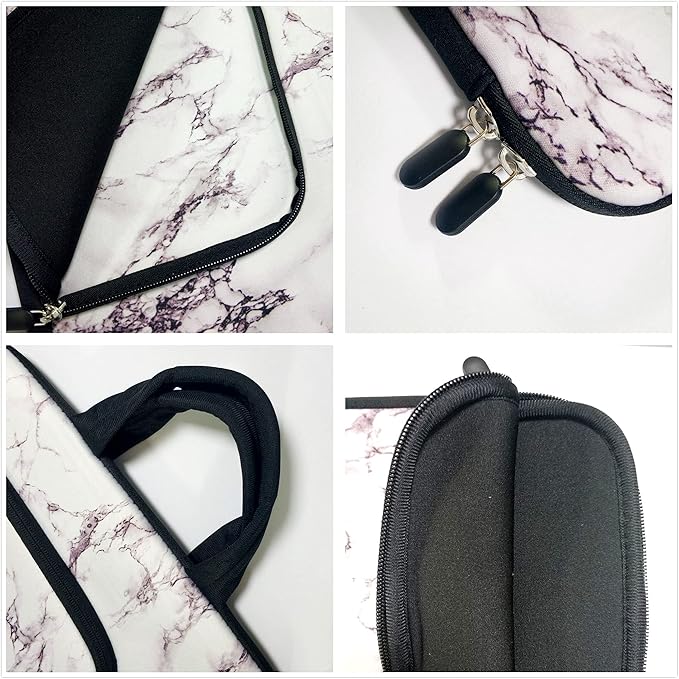 11 11.6 12 12.1 12.5 inches Laptop Sleeve Chromebook Case Ultrabook Case Notebook Sleeve PC Messenger Bag Tablet Case Neoprene Handle Sleeve for Women Men, Two Pockets(White Marble)
