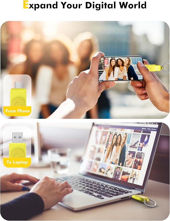 MOSDART 512GB USB C 3.2 Fast Speed C and A Dual Flash Drive, exFAT Memory Stick with Keychain and LED Indicator, for iPhone 15,16, 17, Android Phone, iPad, MacBook, and Other Laptops,Yellow