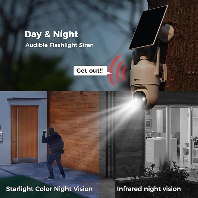 Vicohome 3CQ1 AI 2K Solar Security Camera Wireless Outdoor, Battery Powered,Two Way Audio,Motion Detection, 360° View,Easy to Setup,Color Night Vision,Audible Flashlight Siren,180 Days Exchange Policy