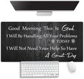Inspirational Large Gaming Mouse Pad (31.5" x 15.8") - Good Morning This is God Motivational Quote Rustic Black Wood, Spiritual Religious Christian Bible Verse Scripture, Stitched Desk Mat