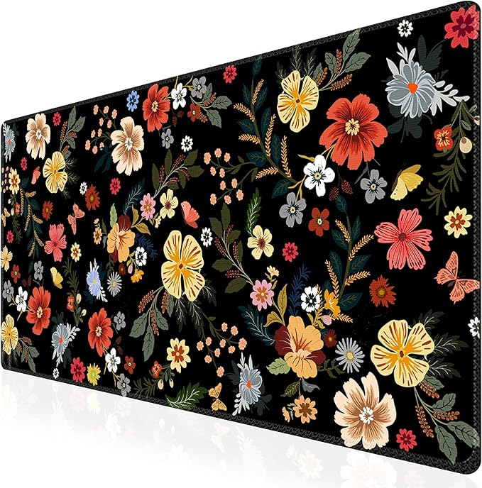 iCasso Desk Matt for Desktop, Cute Desk Pad Mat, XXL Large Mouse Pad, Anti-Slip Big Mousepad with Stitched Edges, Keyboard Pad Mouse Mat for Computer, Work, Gaming (Floral)