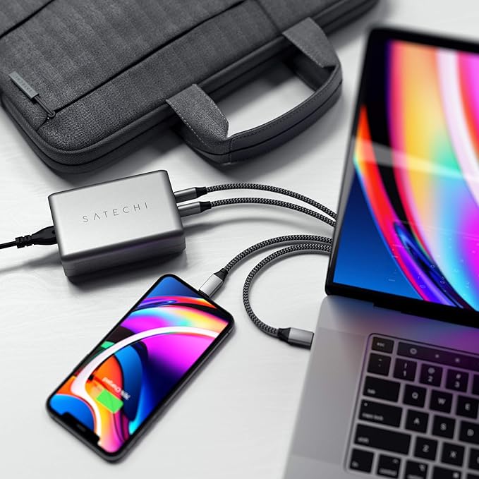Satechi 100W USB C PD Compact GaN Charging Station – Compatible with MacBook Air/Pro/Neo, iPad Air/Pro, iPhone 17 to 12 Series, AirPods, Apple Watch, Android, Windows