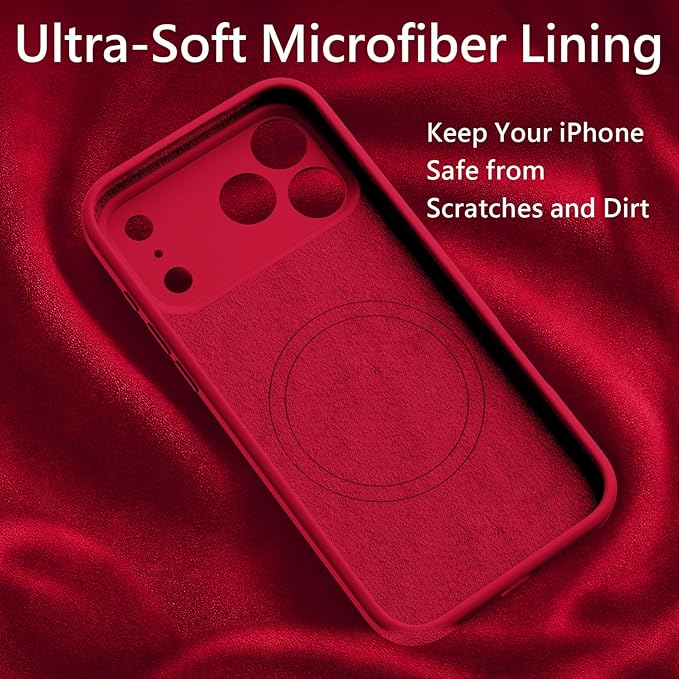 FireNova Magnetic for iPhone 17 Pro Case, Compatible with MagSafe, [Integrated Silicone Camera Control Button] [Camera Protection] Anti-Scratch Microfiber Lining Phone Case, 6.3", Deep Red