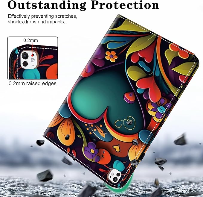 Case for iPad Pro 13 inch (M5/M4) 2025/2024, Premium Leather Folio Stand Protectors Cover with Auto Wake/Sleep, Pencil Holder, Hand Strap and Card Slots - Watercolor