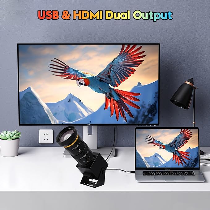 SVPRO HDMI USB Camera 4K 60fps USB3.0 Streaming Webcam with Zoom 5-50mm Telephoto Lens,10X Optical Zoom Industrial Microscope Camera H.264 Video Camera for Computer,Raspberry Pi,Monitor