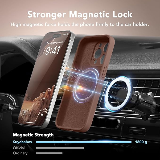 Magnetic for iPhone 15 Pro Max Case, Compatible with MagSafe, [Full Camera Protection][Screen Protector] Silicone Shockproof Protective Phone Case for iPhone 15 Pro Max 6.7", Brown