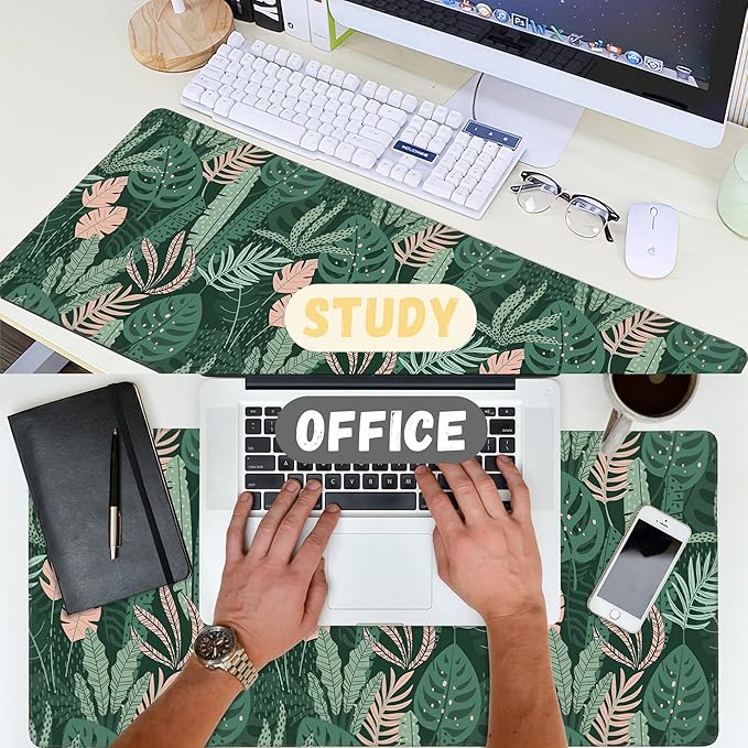 Extended Gaming Mouse Pad Abstract Tropical Leaves Large Mousepad with Stitched Edges,Anti-Slip Rubber Base Keyboard Mouse Mat Desk Pad for Gaming Home Office 35.4 x 15.7 inches