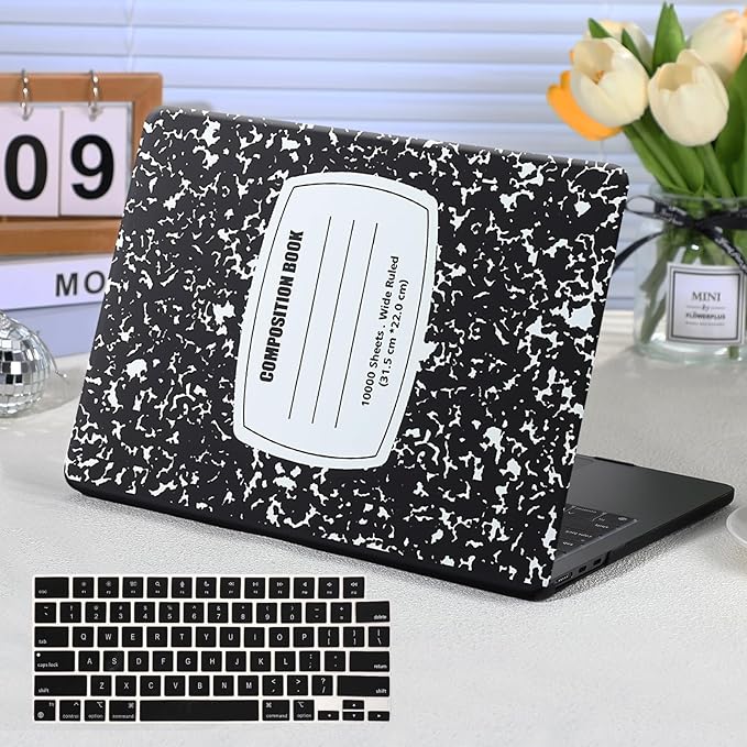 Funut for MacBook Air 13 inch M5 2026 2025-2022 M4 M3 M2 A3449 A3240 A3113 A2681, Plastic Laptop Hard Shell Case & Keyboard Cover for M2 M3 M4 M5 MacBook Air 13 inch,Composition Book