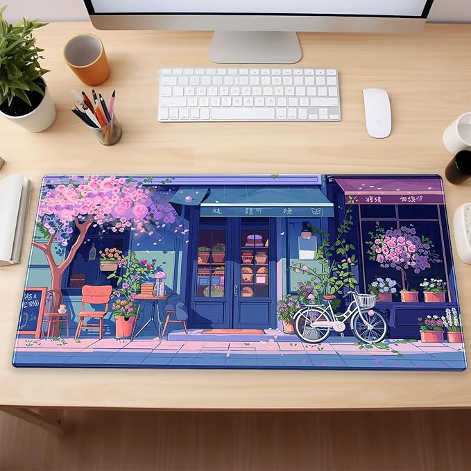 Kawaii Anime Desk Mat, Large 31.5x15.7 Inch Gaming Mouse Pad, Pink Cherry Blossom Japanese Aesthetic Keyboard Pad, Warm & Cute Desktop Mat for PC Gamers