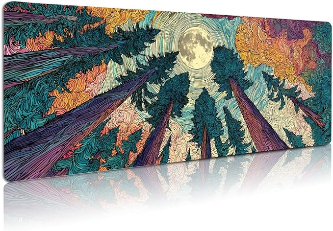 Extended Gaming Mouse Pad, Large Mouse Mat 3 mm Nature Rubber Base Mousepad with Stitched Edges, Non-Slip Desk Mat for Office Home Great Gift 31.5x11.8 Inch (Starry Forest 2)