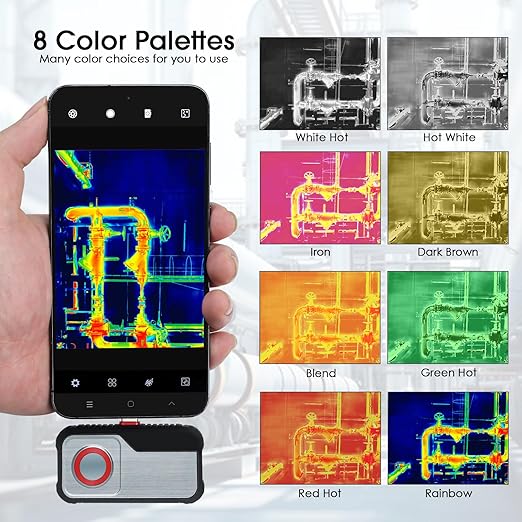 Thermal Camera for Type C Android, 256 x 192 IR High Resolution Thermal Imaging Camera with 8 Color Palettes, Temp Alarm for Electrical, Mechanical