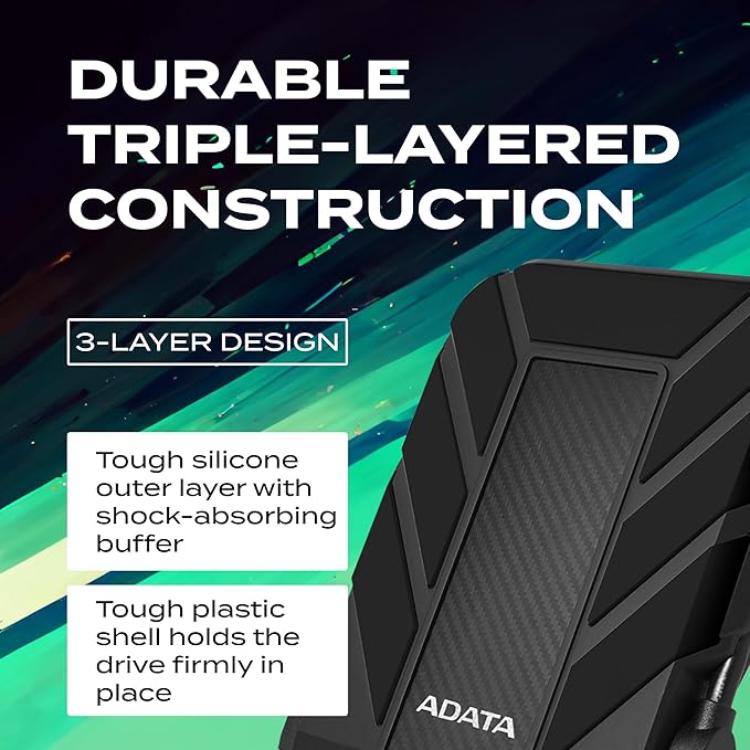 ADATA HD710 Pro - 1 TB External Hard Drive - Shockproof, Waterproof & Dustproof - Durable Storage - For Gamers, Students & Professionals - Mac, PC & Linux Compatible - Black - AHD710P-1TU31-CBK
