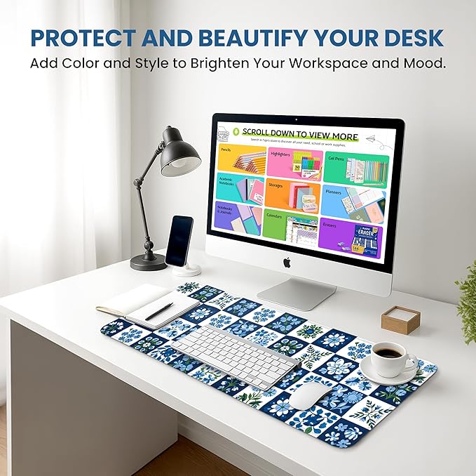 Large Mouse Pad for Desktop, Cute Desk Mat Pad Protector for Work & Gaming, Aesthetic Pretty Anti-Slip Laptop Blotter Cover for Office School Home Supplies, Petal Array, 31.5" x 11.8"
