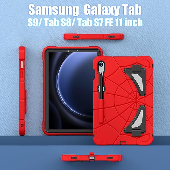 AKABEILA Compatible with Samsung Galaxy Tab S10 FE 2025/Tab S10 Lite 2025 Tablet Case，Lightweight Shockproof Rugged Protective Cover with Kickstand for Kids Children Boys Babies Red Black
