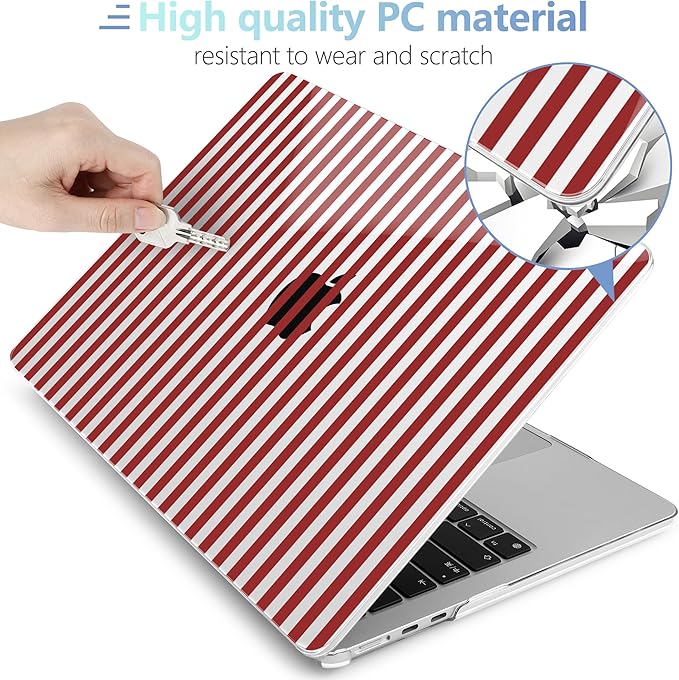 MEEgoodo Case for M5/M4/M3/M2 MacBook Air 15 inch Case 2026 2025 2024 2023, Laptop Shell Fit Model (A3448/A3241/A3114/A2941) for MacBook Air 15.3-inch, Red Stripes