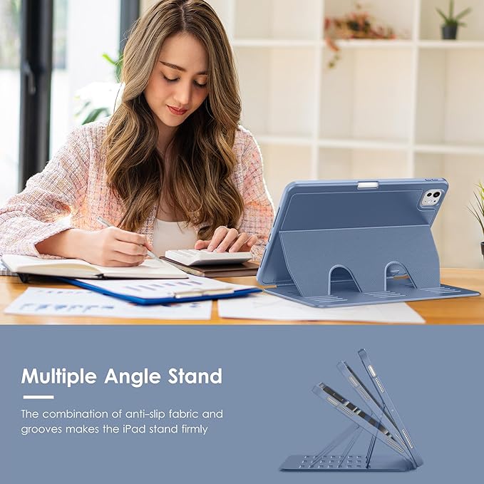 VIKESI Case for iPad Pro 11 inch (M5/M4) 2025/2024,Multiple Angles Magnetic Stand Cover,Shockproof Back,Pencil Holder,and Auto Sleep/Wake,Mist Blue