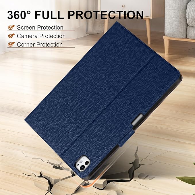 Genuine Leather Case for iPad Pro 11 inch Case (M5) 2025 / (M4) 2024 | with Pencil Holder and Adjustable Stand, Magnetic Closure, Auto Wake/Sleep Cover | Blue