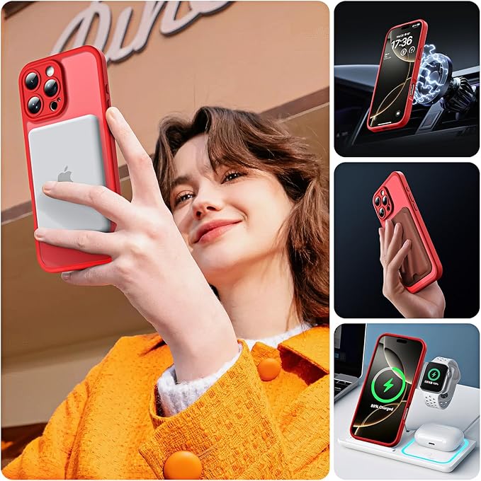 TOCOL for iPhone 16 Pro Max Phone Case Compatible with Magsafe Full Camera Protection Drop Protection Magnetic Translucent Matte Back Bumper Phone Case for 16 Pro Max 6.9-Inch (Red)