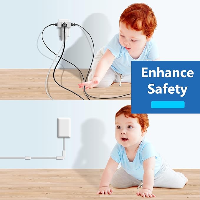 LIDER Outlet Extender with 3 Receptacles, 21W USB Type-A, and 2 USB Type-C, USB Port, Ultra-Thin Wall Plate Plug with Cord Extender, 3-Outlet Power Strip, Flat-Face, ETL-Listed, 3ft Cord, White