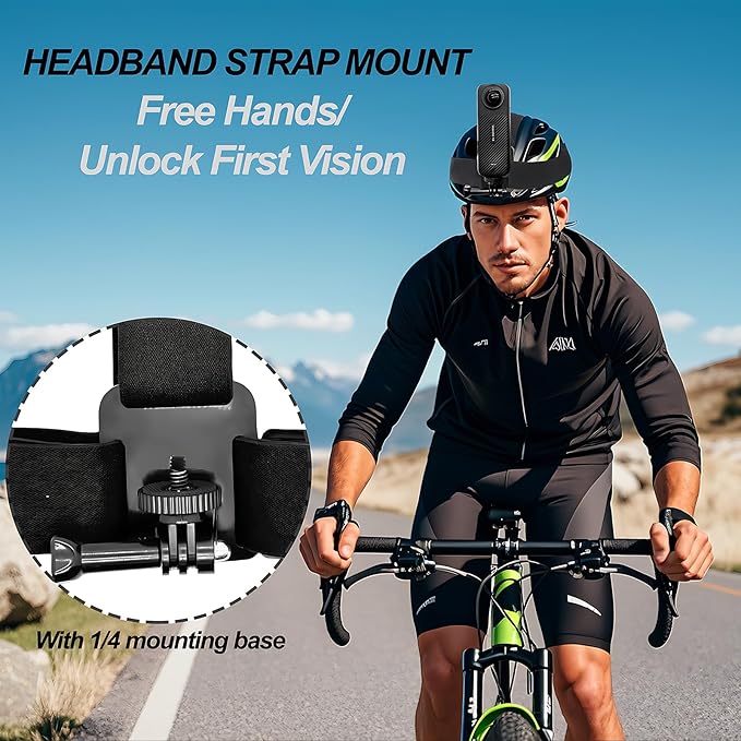 Head Strap Mount for Insta 360 X5 X4 X3 X2 X ACE Pro ONE RS R GO 2 3, Hat Headband Mount Compatible with GoPro Hero 13 12 11 10 9 8 7, Fusion Max, DJI Osmo Action 2 3 4 5 Pro Cameras