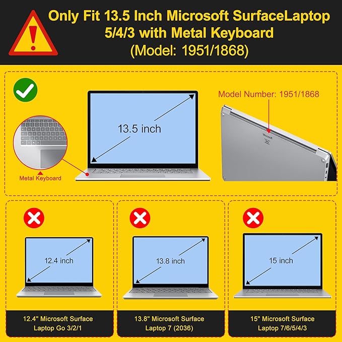 Case for 13.5" Microsoft Surface Laptop 5/4/3 with Metal Palm Rest ONLY 2019-2022 Release Models:1868/1951, Plastic Hard Shell Case with Keyboard Cover & Screen Protector, Lavender Gray