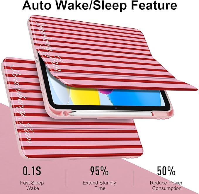 Case for iPad Air 13 inch 2026 M4 2025 M3 2024 M2 Release with Pencil Holder Slim Cute Striped Trifold Stand Cover with Clear Back Auto Sleep Aesthetic Preppy Design for Girls Women, Stripe