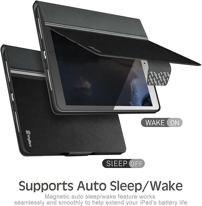 KingBlanc Case for iPad Air (3rd Generation) 10.5" 2019 / iPad Pro 10.5 inch 2017 Case with Apple Pencil Holder, Vegan Leather Smart Cover, Auto Sleep/Wake, Multi-Angle Folding Stand, Black × Gray