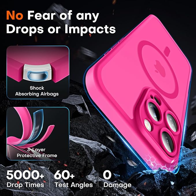 TOCOL for Phone 16 Pro Case, Compatible with Magsafe Charger, Full Camera Protection, Drop Protection, Translucent Matte Phone Case for iPhone 16 Pro 6.3 inch (Hot Pink)