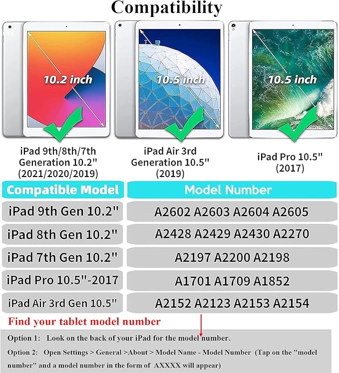 Kids Case for iPad 9th/8th/7th Generation 10.2" & iPad Air 3 10.5" (Air 3rd Gen) & iPad Pro 10.5 2017 with Rotating Handle/Stand Kickstand Soft Cover for iPad 10.2 inch 2021/2020/2019, Red