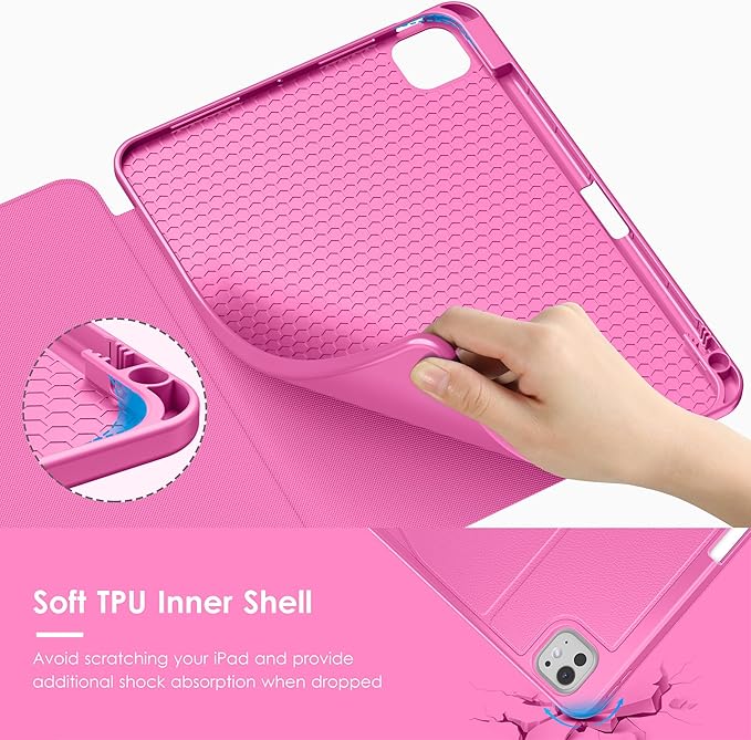 VIKESI Case for iPad Pro 11 inch (M5/M4) 2025/2024,Multiple Angles Magnetic Stand Cover,Shockproof Back,Pencil Holder,and Auto Sleep/Wake,Rose