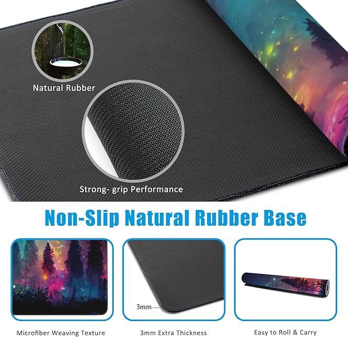 Fantasy Forest Desk Mat,Large Gaming Mouse Pad,Non-Slip Rubber Base Desk Pad with Stitched Edges for Desk Office Home Decor 35.4X15.7 Inch