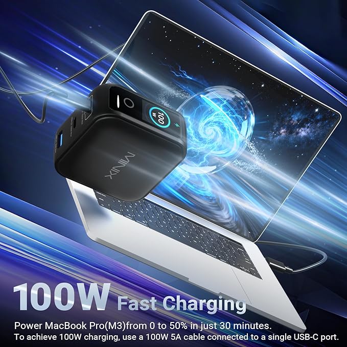 MINIX 100W USB C Charger, 3 Port GaN Charger with Smart Display and Touch Control, Powerful 100W Fast Charging for MacBook pro, iPhone 17/16 Series, Galaxy, Pixel, Laptop, and More. (NEO P3 Pro)
