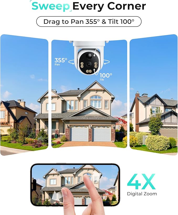LIWAN 4G LTE Cellular Security Camera Wireless, No WiFi Security Camera Outdoor, Solar Powered, Built-in SIM Card, 2K Color Night Vision, 360° PTZ, PIR Motion Detection, IP66 for Off Grid, 2 Pack