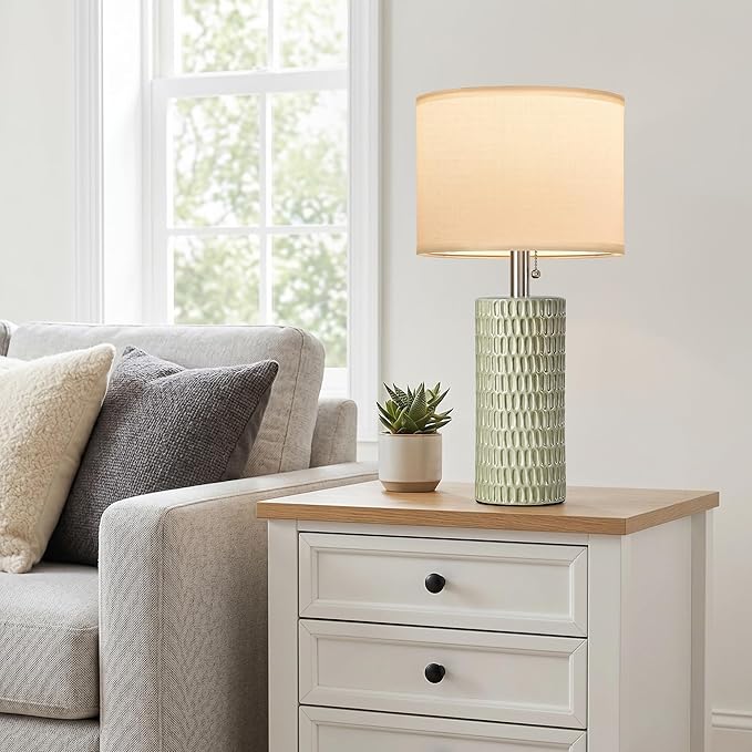 Reaketon Table Lamps for Living Room Set of 2, Ceramic Table Lamps for Bedroom, 20" Modern Lamps for Night Stands, Light Green