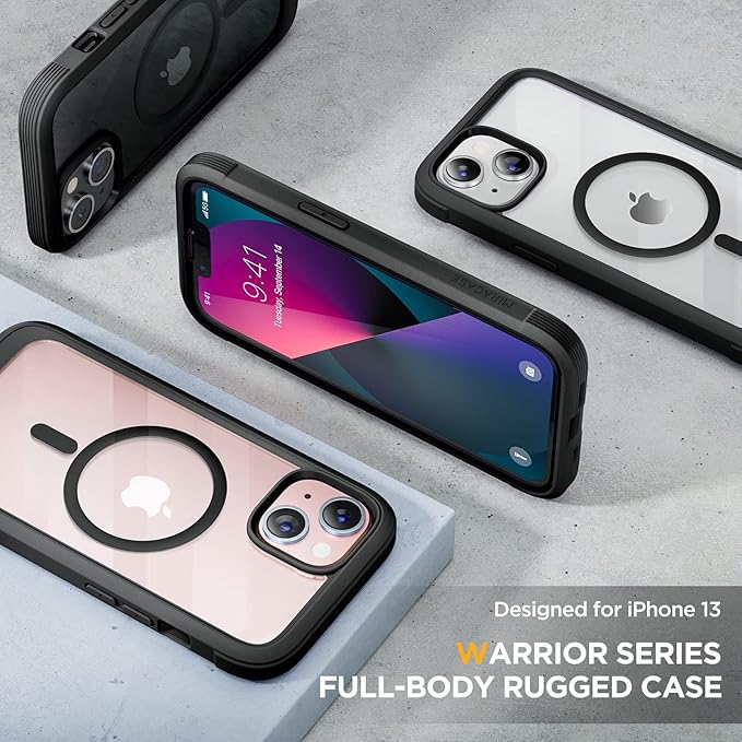 Miracase for iPhone 13 mini Case 5.4",Full-Body Protection,Clear Bumper Case with Built-in 9H Tempered Glass Screen Protector,Military-Grade Drop Protection Outdoor Phone Case for iPhone 13 mini,Black