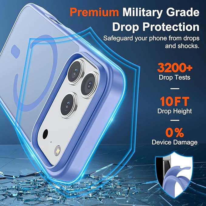 SUPFINE Magnetic for iPhone 17 Pro Case (Compatible with MagSafe)(Military Grade Drop Protection) Translucent Matte Shockproof with Anti-Fingerprint Phone Cover,Blue Purple